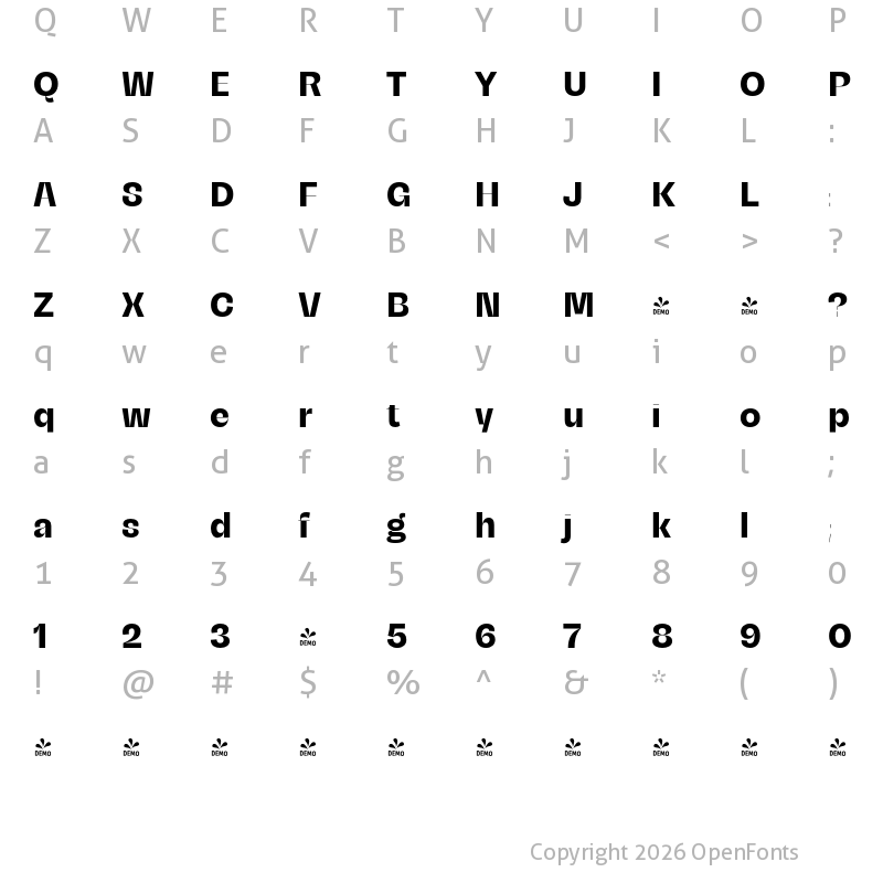 Character Map of FONTSPRING DEMO - Campeche Display Black Regular