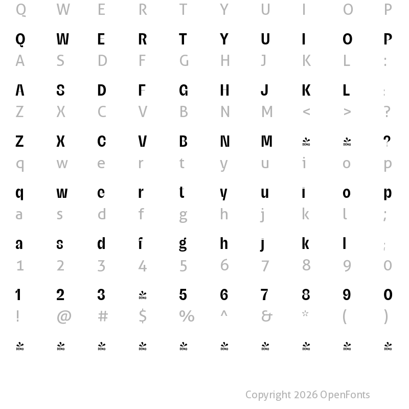 Character Map of FONTSPRING DEMO - Campeche Display Bold Condensed Regular