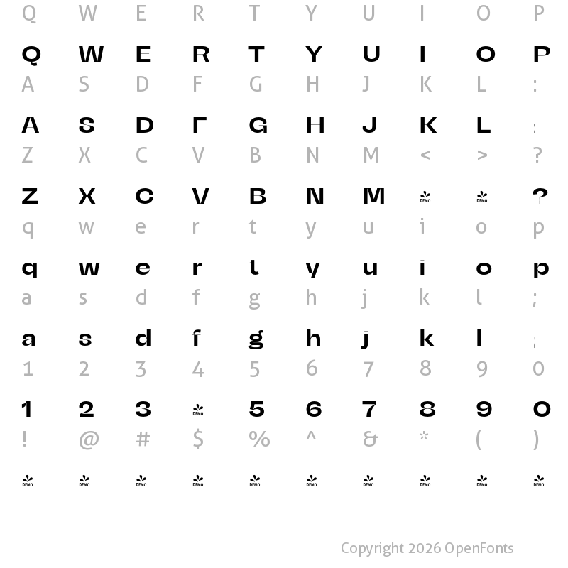 Character Map of FONTSPRING DEMO - Campeche Display Bold Expanded Regular