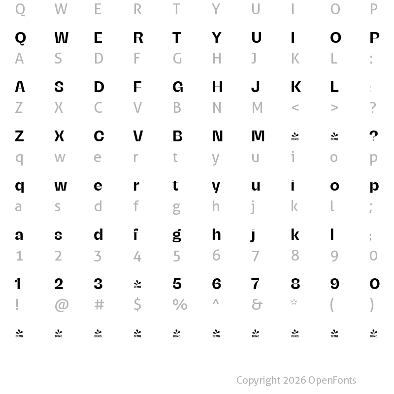 Character Map of FONTSPRING DEMO - Campeche Display Bold Regular