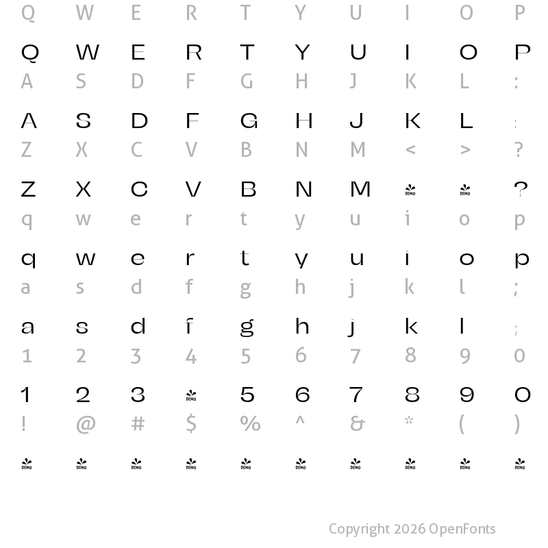 Character Map of FONTSPRING DEMO - Campeche Display Expanded Regular