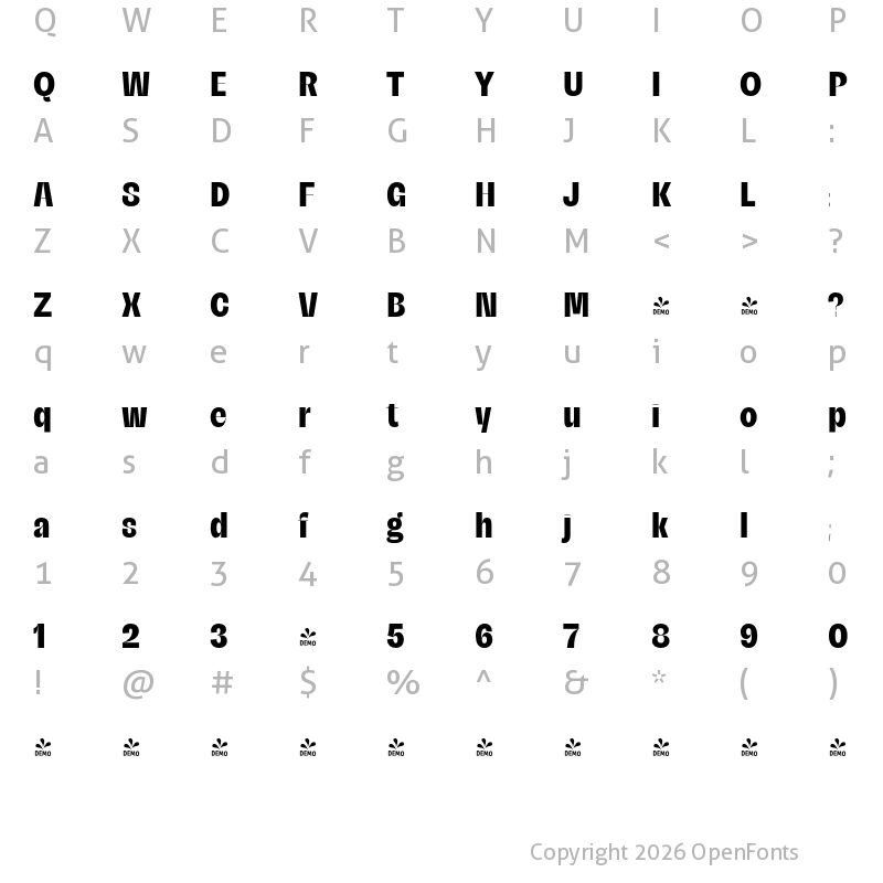 Character Map of FONTSPRING DEMO - Campeche Display Heavy Cond Regular