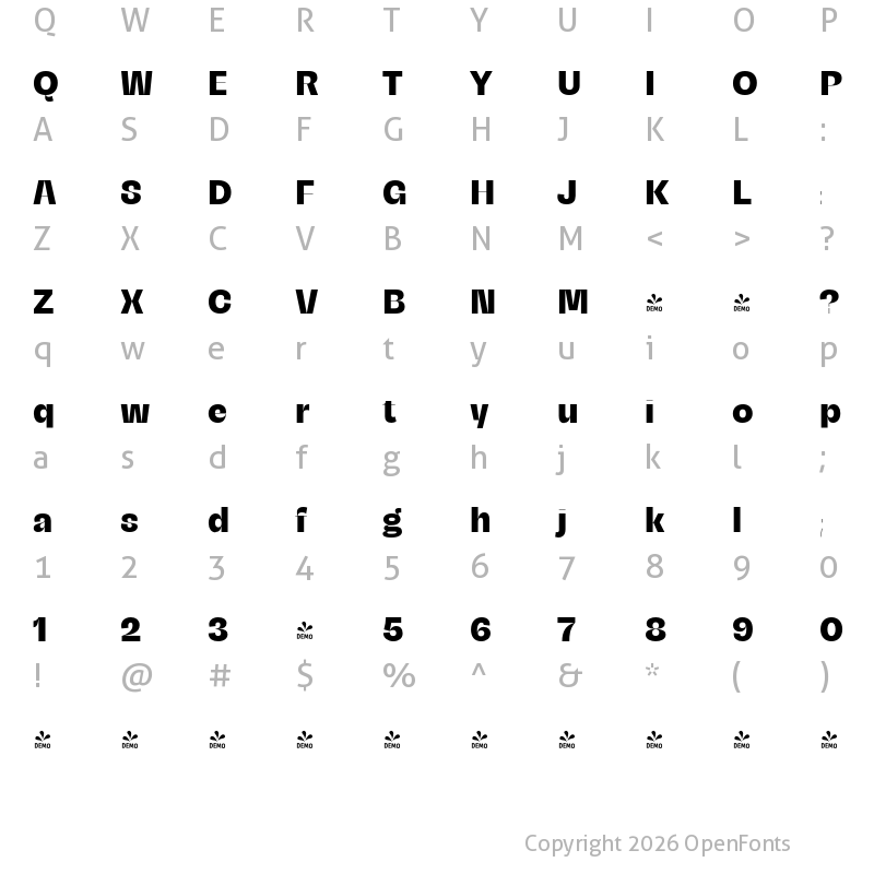 Character Map of FONTSPRING DEMO - Campeche Display Heavy Regular