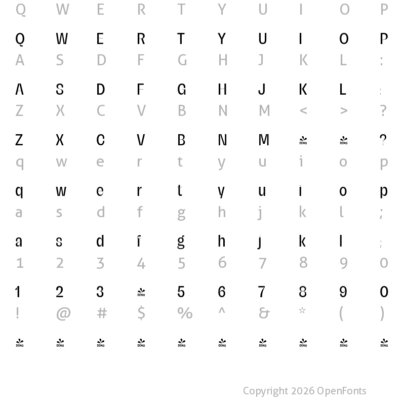 Character Map of FONTSPRING DEMO - Campeche Display Medium Cond Regular