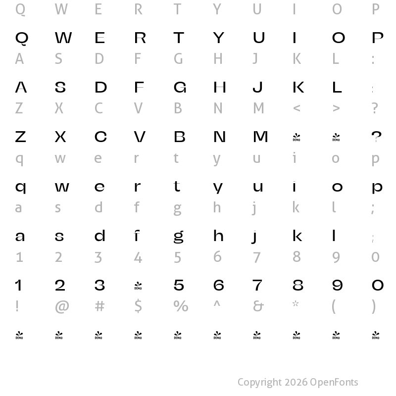 Character Map of FONTSPRING DEMO - Campeche Display Medium Expanded Regular