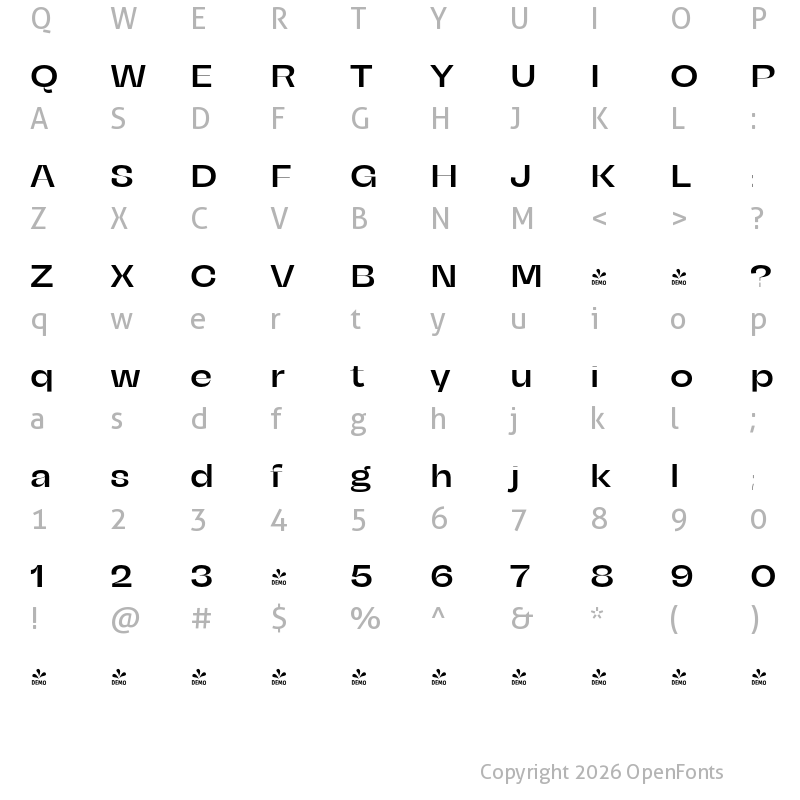 Character Map of FONTSPRING DEMO - Campeche Display SmBd Expanded Regular