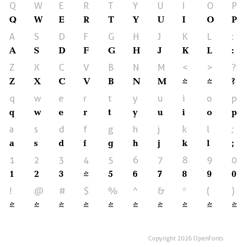 Character Map of FONTSPRING DEMO - Candela Bold