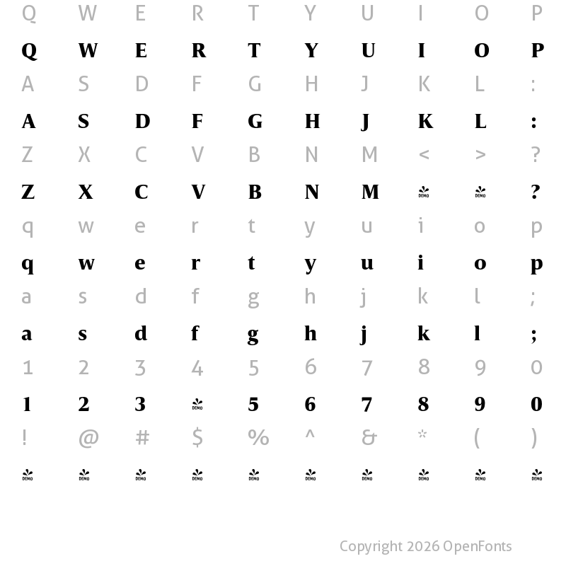 Character Map of FONTSPRING DEMO - Candide ExtraBold Regular
