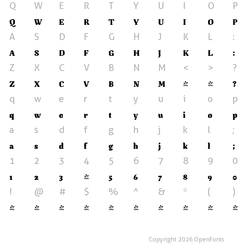 Character Map of FONTSPRING DEMO - Canilari Negra Bold