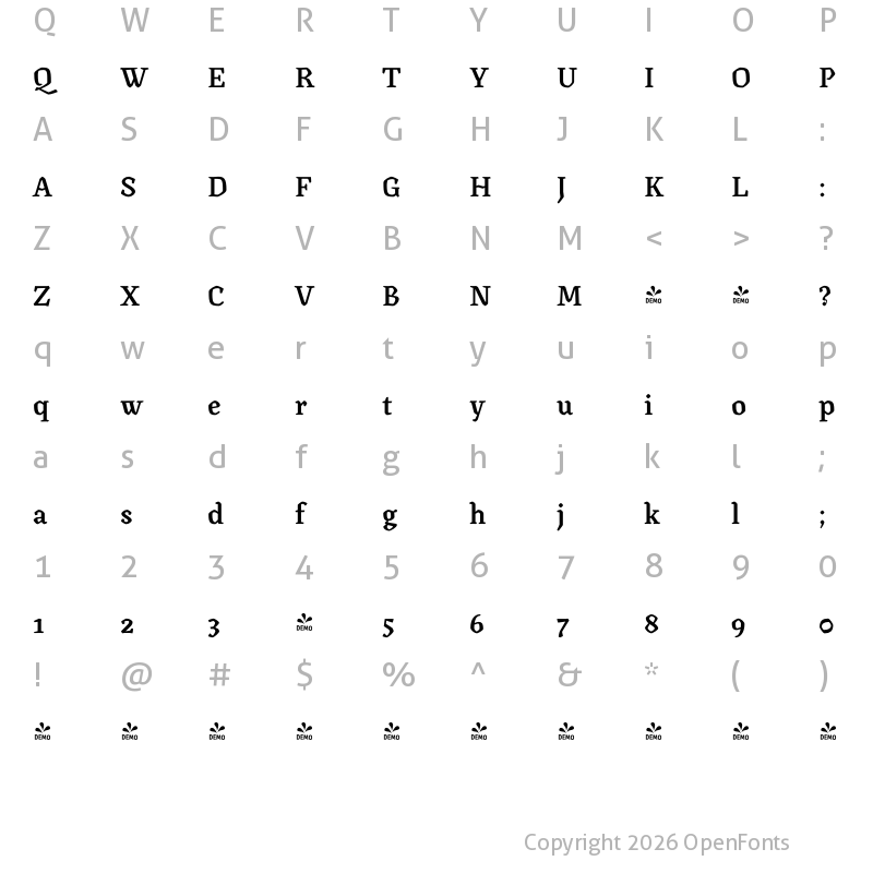 Character Map of FONTSPRING DEMO - Canilari PRO Medium Regular