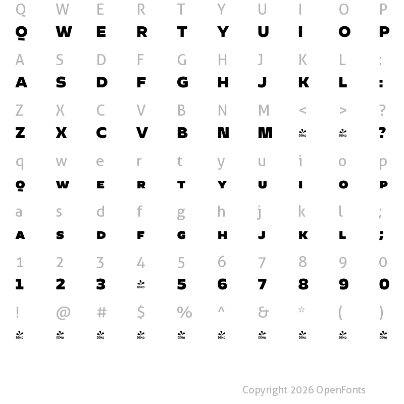Character Map of FONTSPRING DEMO - Cannon SC black Regular