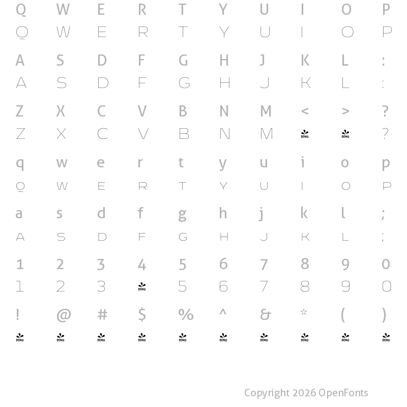 Character Map of FONTSPRING DEMO - Cannon SC thin Regular