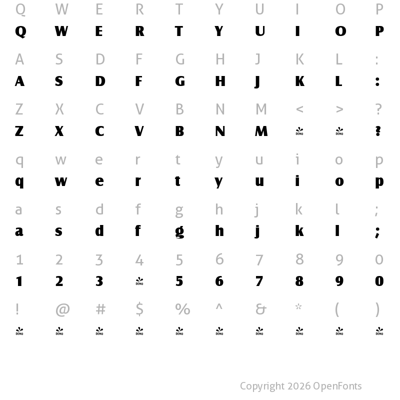 Character Map of FONTSPRING DEMO - Canossa Light Bold