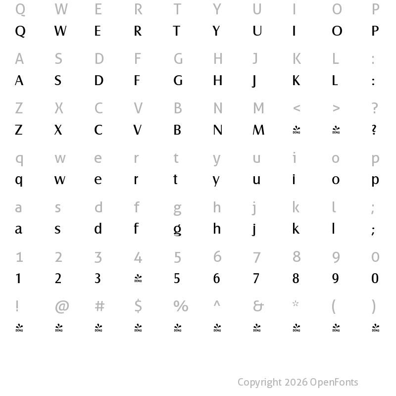 Character Map of FONTSPRING DEMO - Canossa Regular