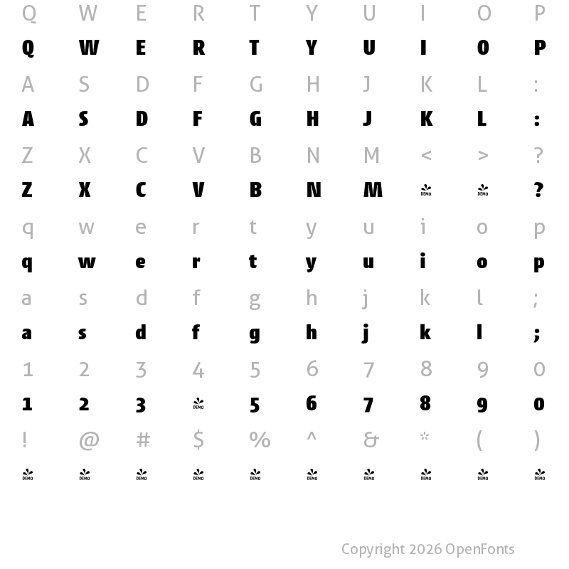 Character Map of FONTSPRING DEMO - Cantiga Black Regular