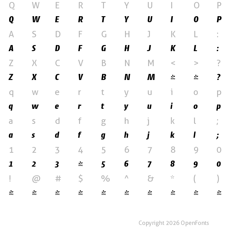 Character Map of FONTSPRING DEMO - Cantiga ExtraBold Italic