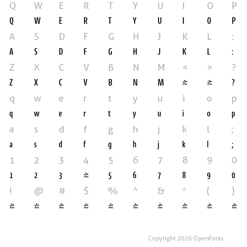 Character Map of FONTSPRING DEMO - CantigaCnd Medium Regular