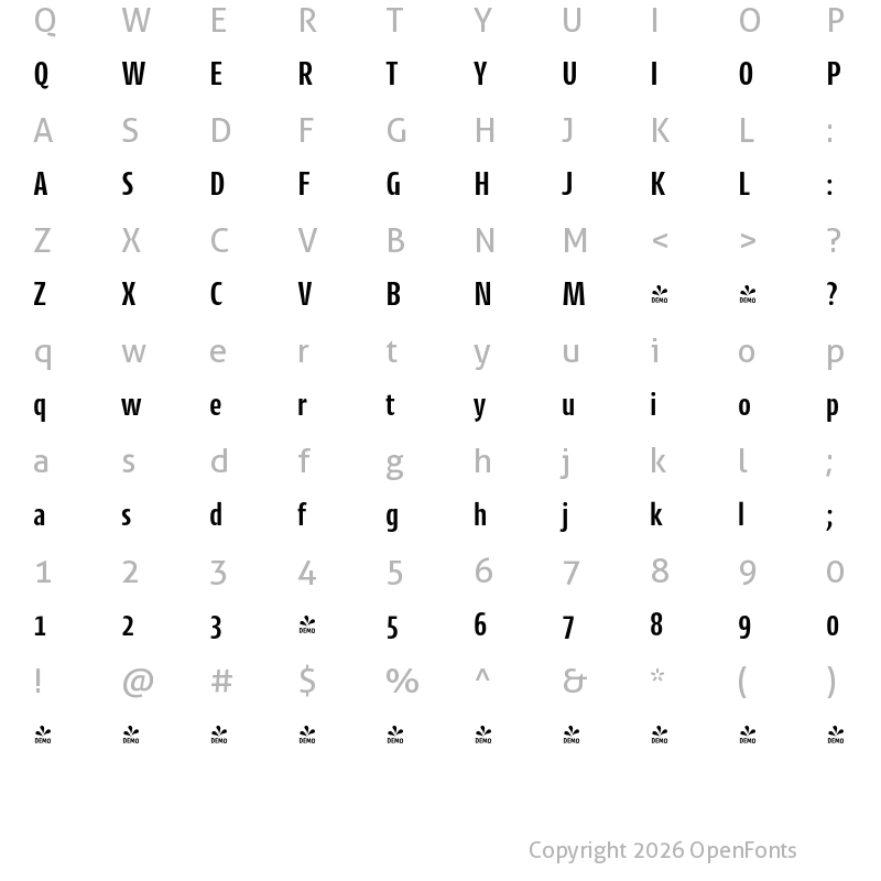 Character Map of FONTSPRING DEMO - CantigaCnd SemiBold Regular