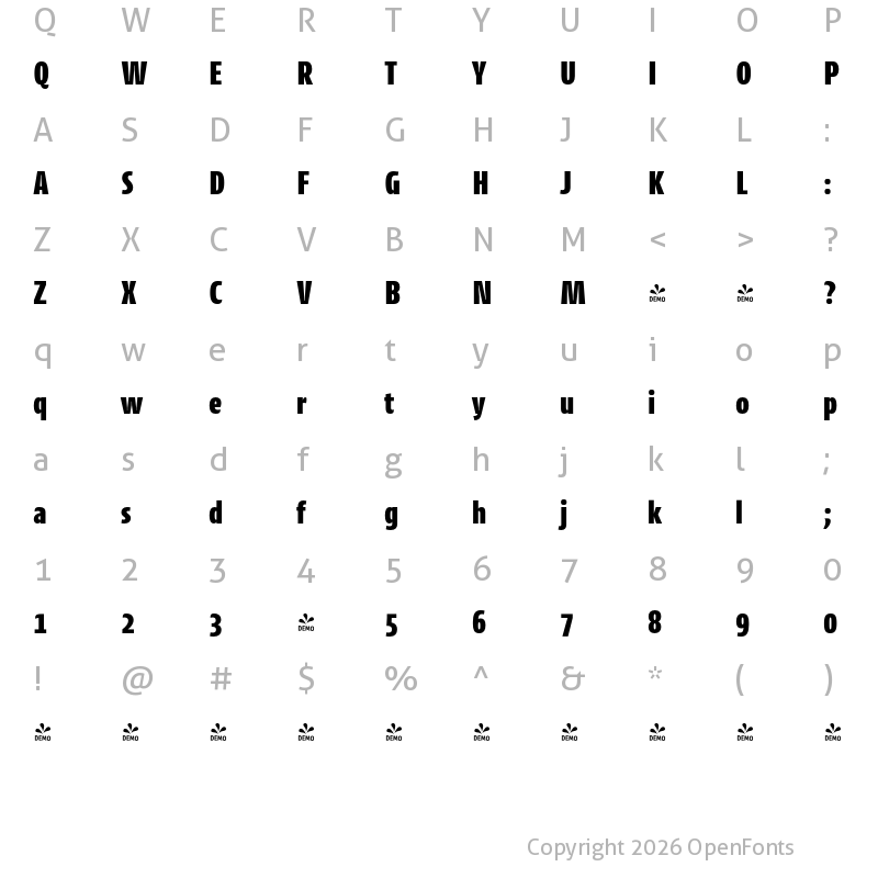 Character Map of FONTSPRING DEMO - CantigaCnd UltraBold Regular