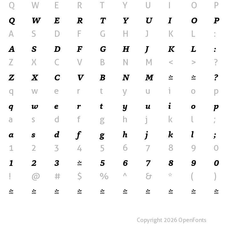 Character Map of FONTSPRING DEMO - Capita-BoldItalic Regular