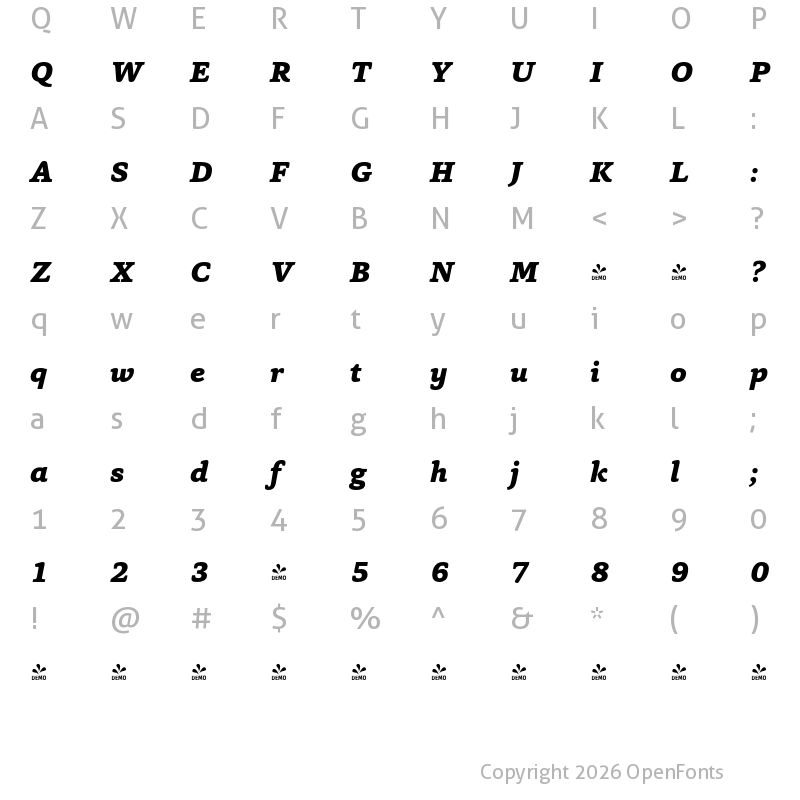Character Map of FONTSPRING DEMO - Capita-ExtraBoldItalic Regular