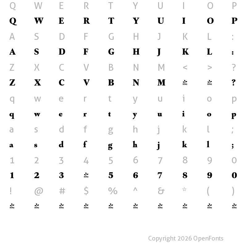 Character Map of FONTSPRING DEMO - Capricho Black Regular