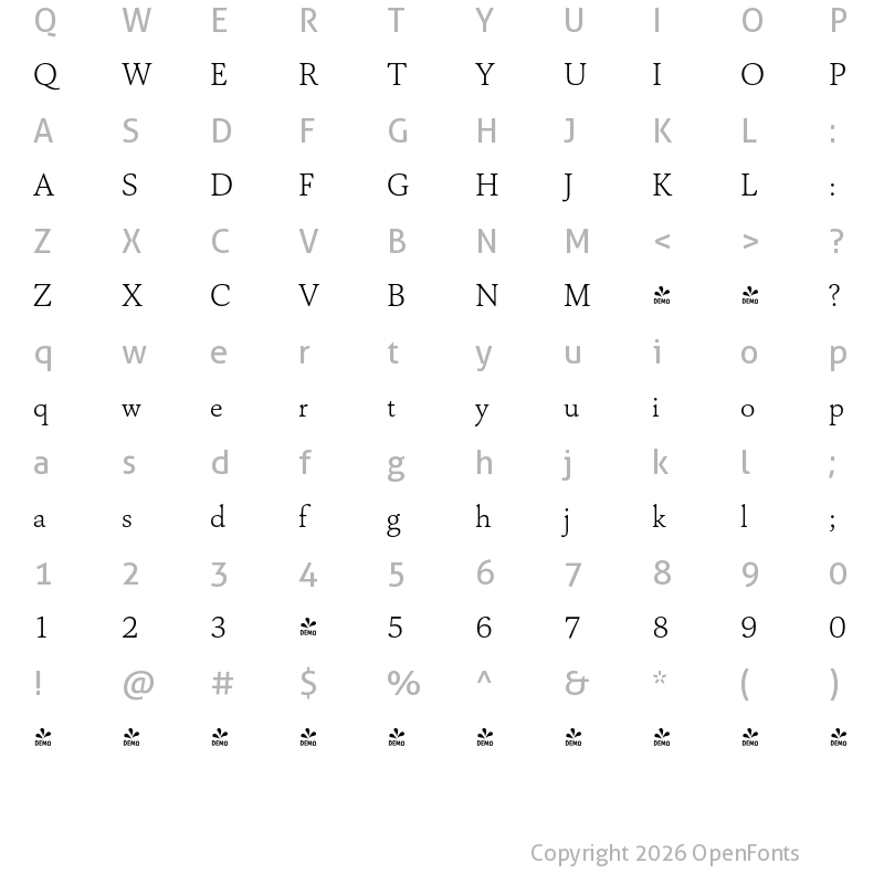 Character Map of FONTSPRING DEMO - Capricho Extralight Regular