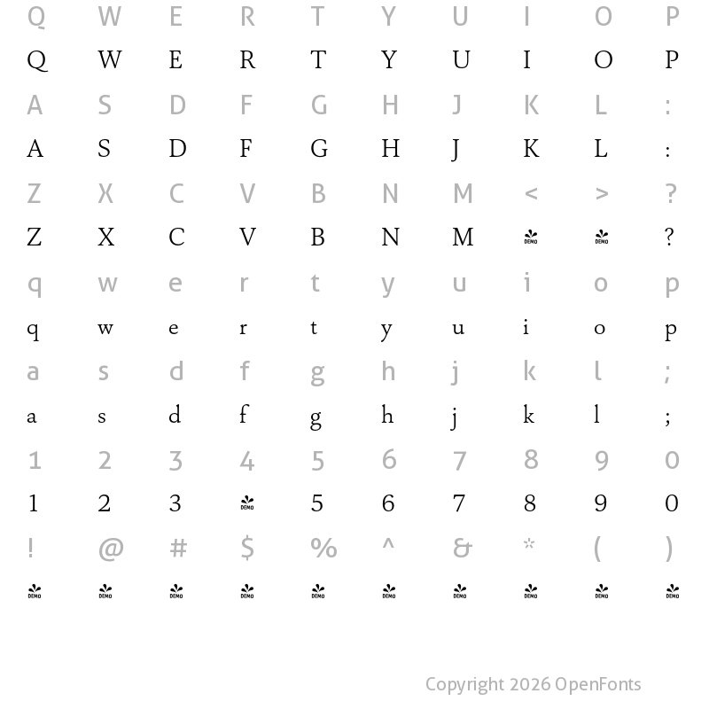 Character Map of FONTSPRING DEMO - Capricho Light Regular