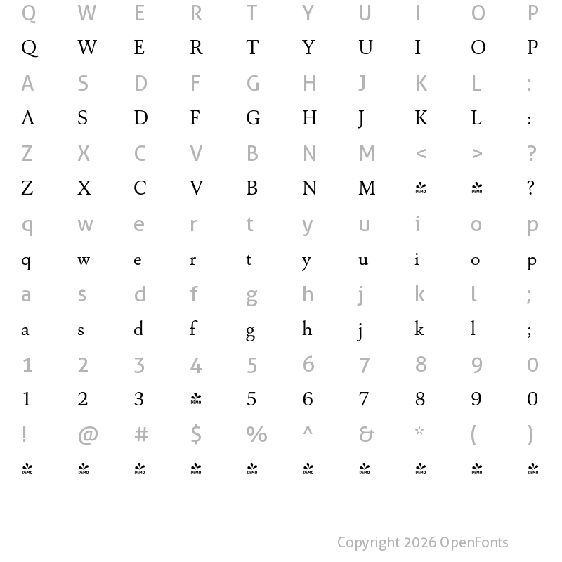 Character Map of FONTSPRING DEMO - Capricho Regular