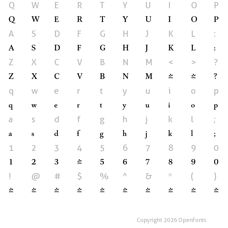 Character Map of FONTSPRING DEMO - Capricho Semibold Regular