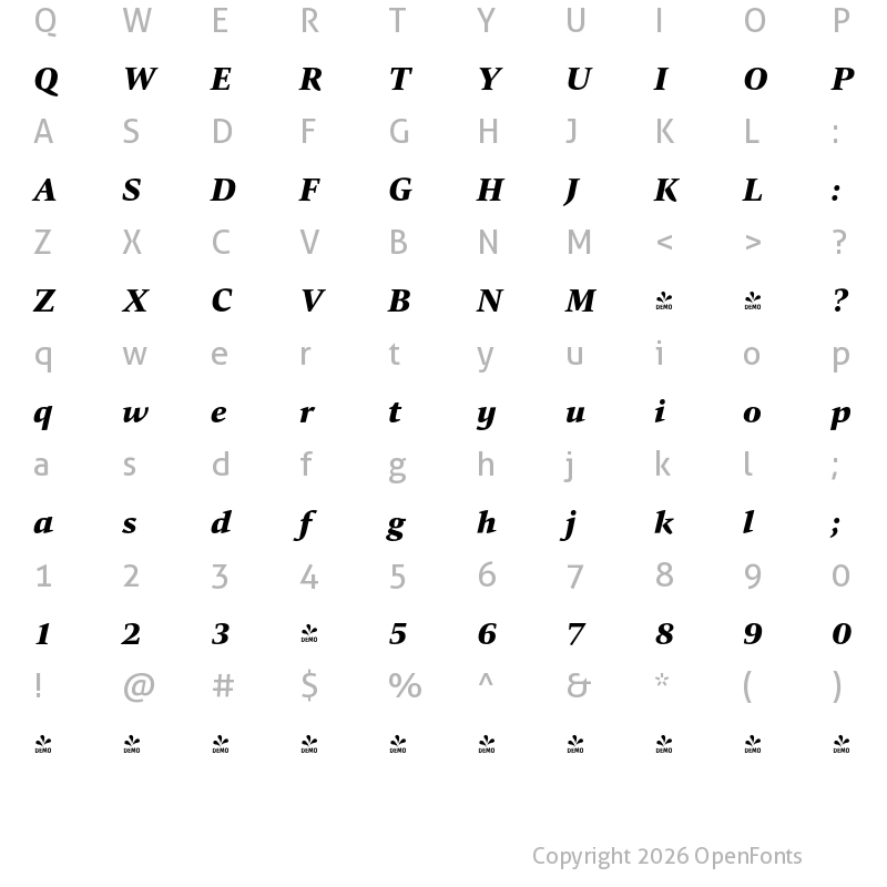 Character Map of FONTSPRING DEMO - Carat ExtraBold Italic