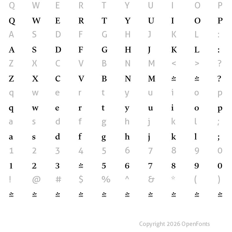 Character Map of FONTSPRING DEMO - Carat Medium Regular