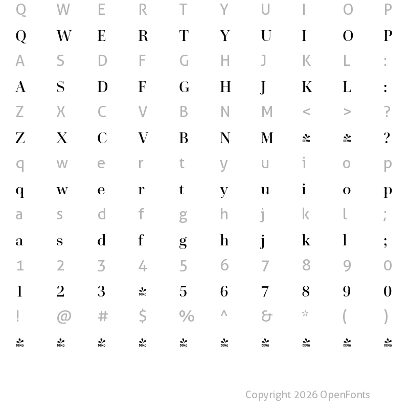 Character Map of FONTSPRING DEMO - Cardillac Medium Regular