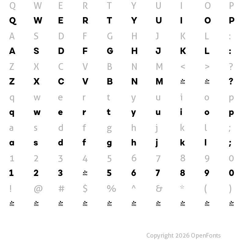 Character Map of FONTSPRING DEMO - Cardium C Bold