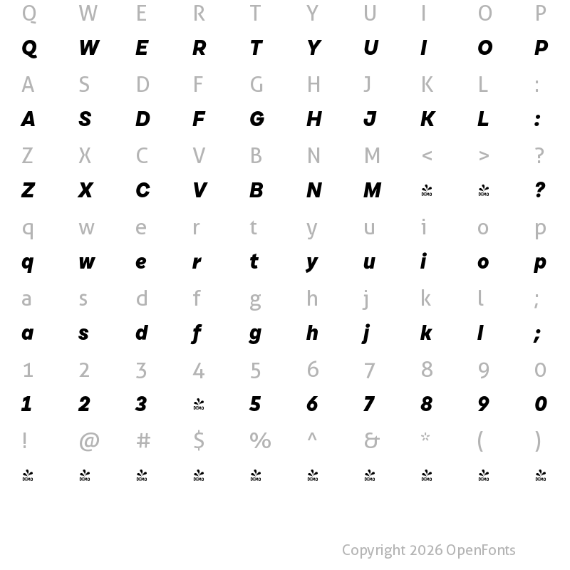 Character Map of FONTSPRING DEMO - Cardium C ExtBd Italic