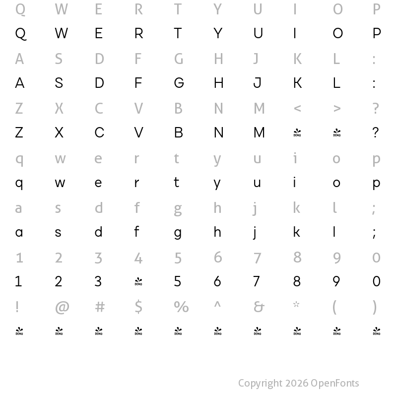 Character Map of FONTSPRING DEMO - Cardium C Regular