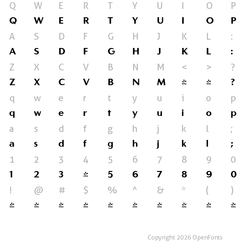Character Map of FONTSPRING DEMO - Carisma Classic 700 Bold Bold