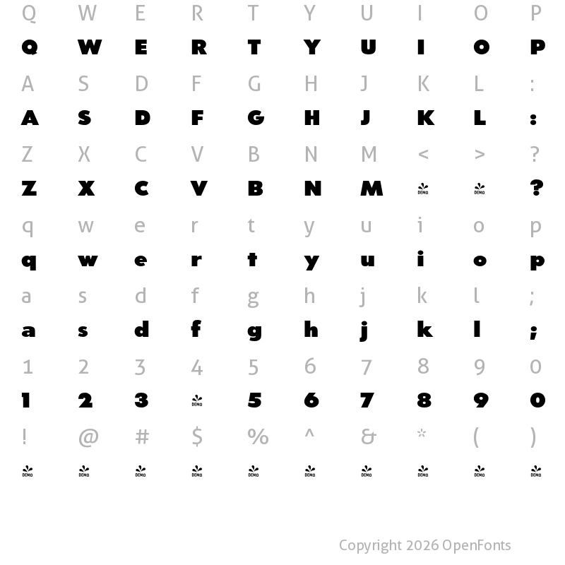 Character Map of FONTSPRING DEMO - Carisma Gothic 900 UltraBold Ultra
