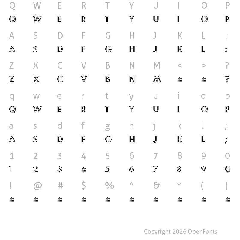 Character Map of FONTSPRING DEMO - Carisma Inline Regular