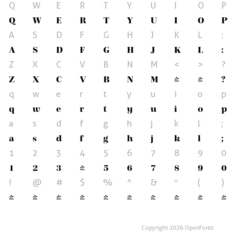 Character Map of FONTSPRING DEMO - Carmay Bold
