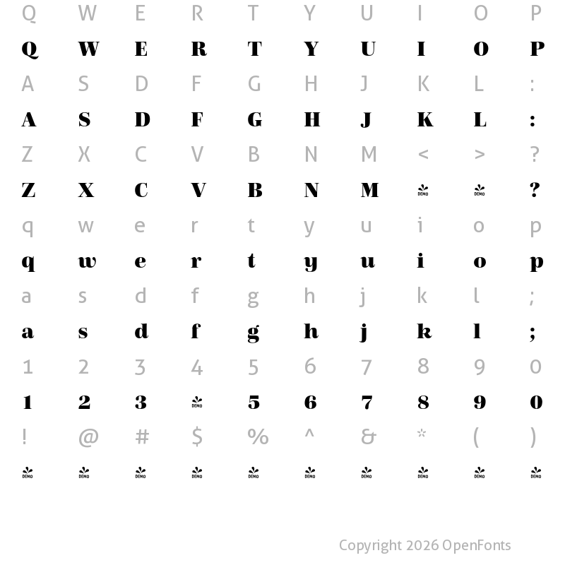 Character Map of FONTSPRING DEMO - Carmay Extrabold Regular