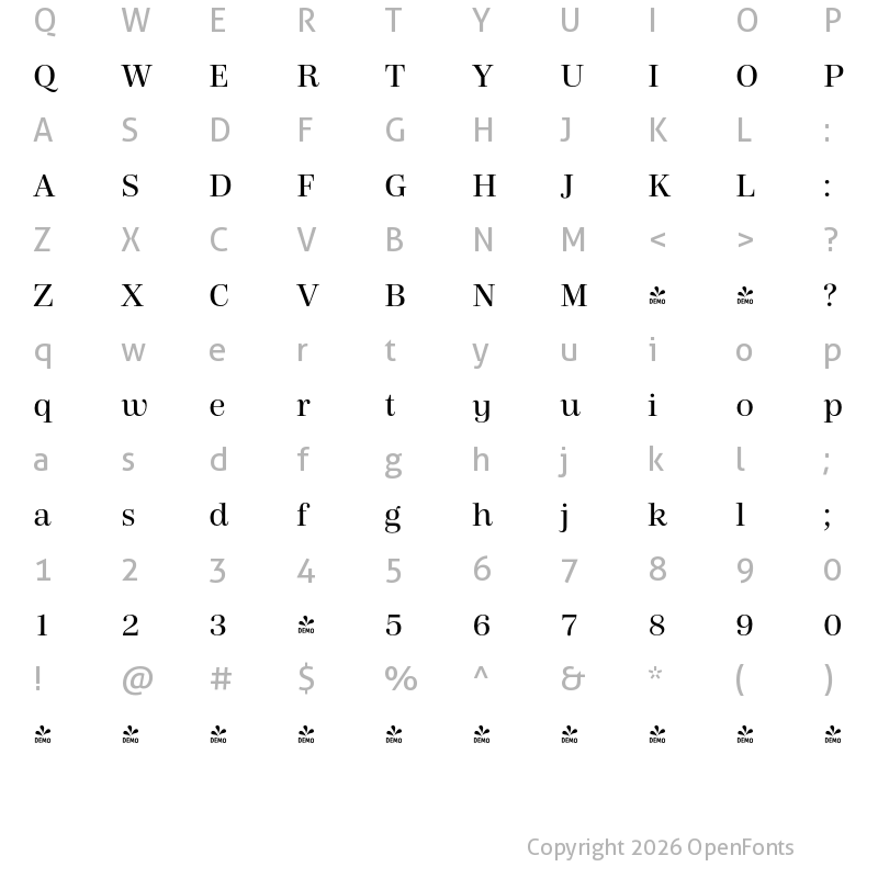 Character Map of FONTSPRING DEMO - Carmay Regular