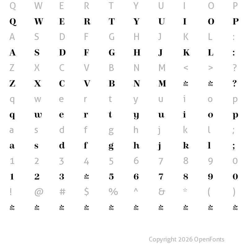 Character Map of FONTSPRING DEMO - Carmay Semibold Regular