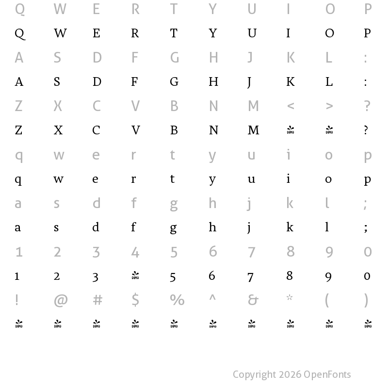 Character Map of FONTSPRING DEMO - Carole Serif Light Regular