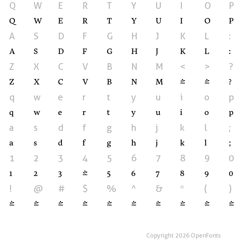 Character Map of FONTSPRING DEMO - Carole Serif Regular