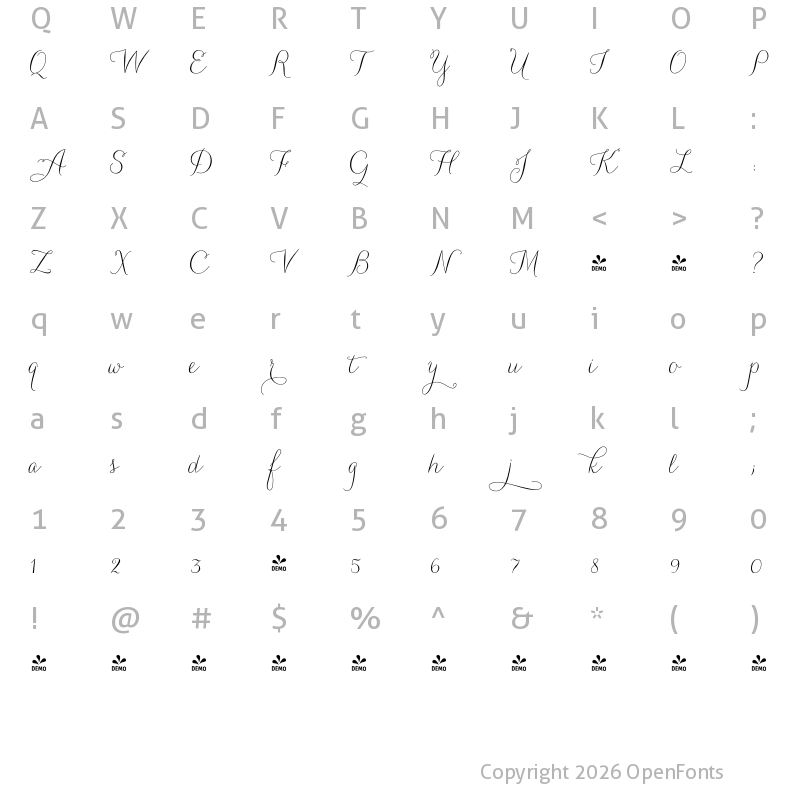 Character Map of FONTSPRING DEMO - Carolyna Pro Regular