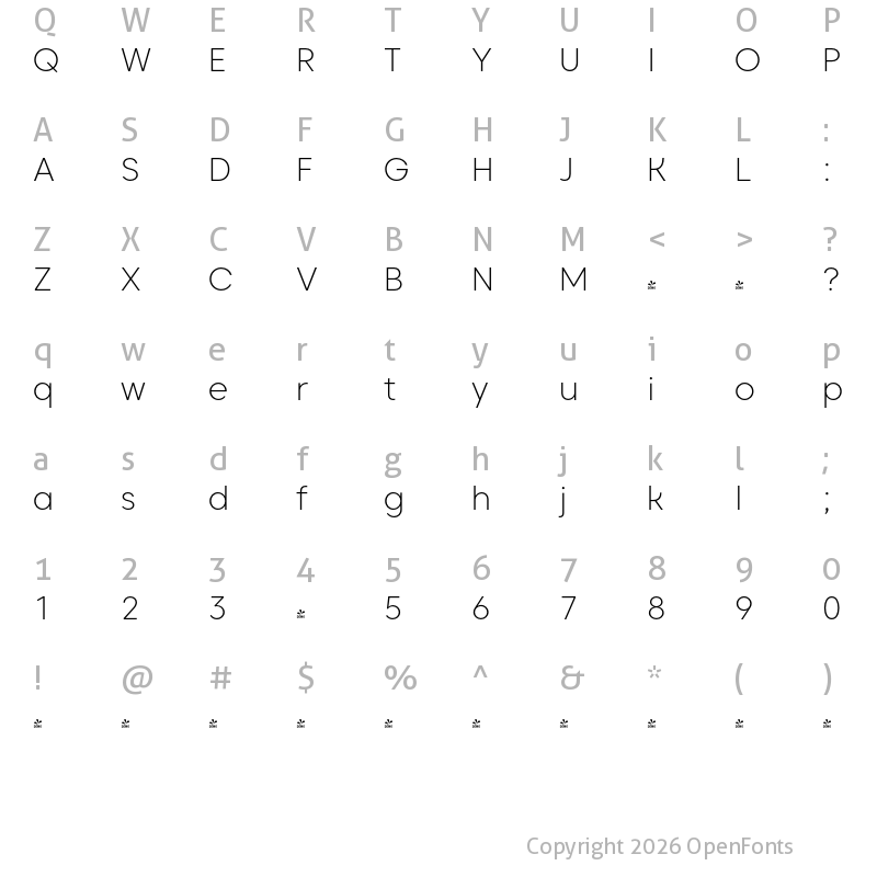 Character Map of FONTSPRING DEMO - Caros ExtraLight Regular