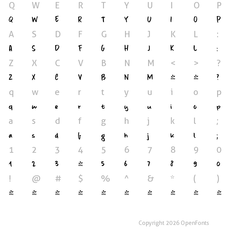 Character Map of FONTSPRING DEMO - Carrot Juice Regular