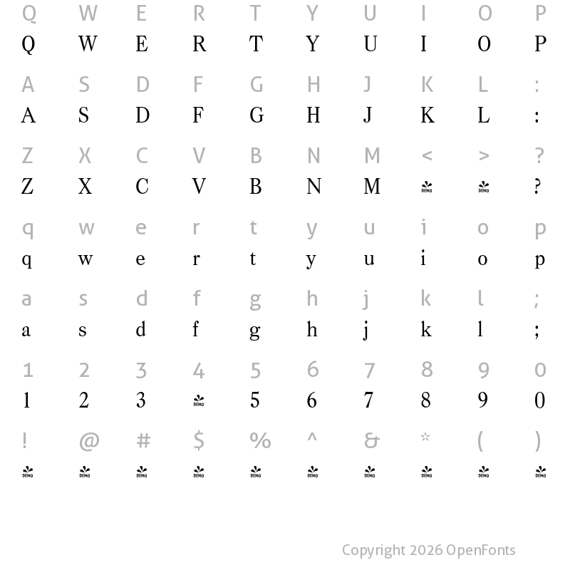 Character Map of FONTSPRING DEMO - Casad Serial Regular