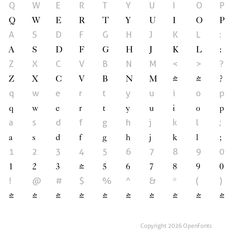 Character Map of FONTSPRING DEMO - Caslon 540 BT Regular